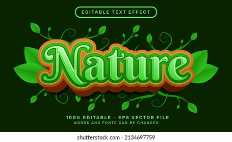 nature 3d text effect and editable text effect with leaf illustration