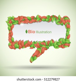 Nature abstract concept with green and red leaves in shape of speech bubble vector Illustration