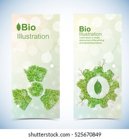Nature abstract eco banners set with bio power symbols isolated vector Illustration
