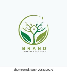Nature or abstract logo with tree house concept for brand