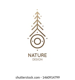 Nature abstract logo of tree, lake. Vector ornamental icon of landscape. Linear minimalistic emblem, badge for a travel, alternative medicine and ecology concept, holistic, spa, health and yoga Center