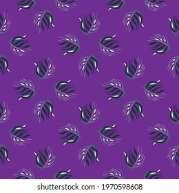 Nature abstract seamless pattern with geometric leaf branches shapes. Purple background. Flat vector print for textile, fabric, giftwrap, wallpapers. Endless illustration.