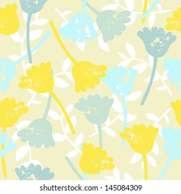 Nature abstract seamless pattern with hand drawn texture flowers and plants in pastel colors. Cute stock vector illustration for room wallpaper, fabric textile print, wrapping paper, web banner