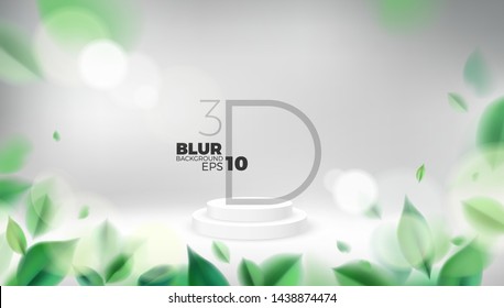 Nature abstract studio background with green spring leaves and product show stage vector design