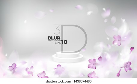 Nature abstract studio background with pink spring flower petals and product show stage vector design
