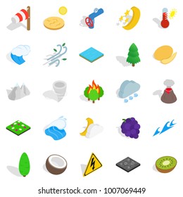 Nature activity icons set. Isometric set of 25 nature activity vector icons for web isolated on white background