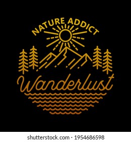 nature addict wanderlust and river monoline vector illustration