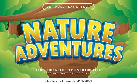 nature adventure 3d text effect and editable text effect with leaf and jumgle illustration