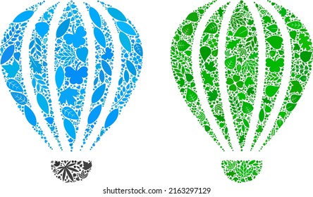 Nature aerostat icon composition of herbal leaves in green and natural color tinges. Ecological environment vector concept for aerostat icon. Aerostat vector image is made from green herbal icons.