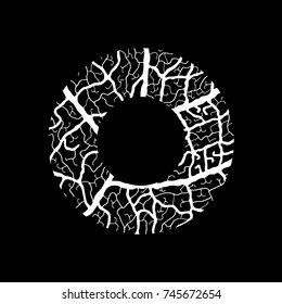 Nature alphabet, ecology decorative font. Capital letter O filled with leaf veins pattern white on black background.