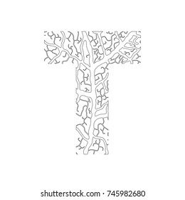 Letter T Cracklike Branches Black White Stock Photo Edit Now