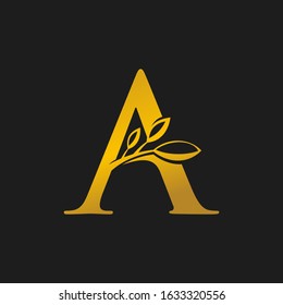 nature A alphabet leaf gold vector