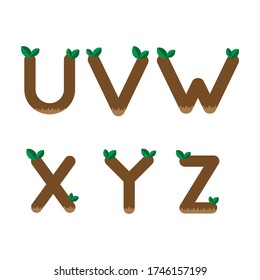 nature alphabet set, U,V,W,X,Y,Z, eco design,vector,illustrator.