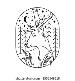 Nature Animal Deer Wild Line Graphic Illustration Vector Art T-shirt Design