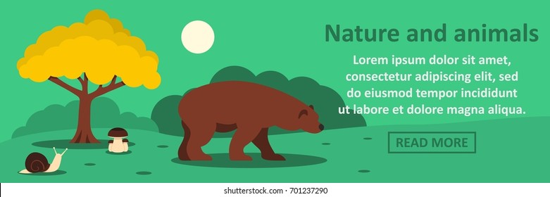 Nature and animals banner horizontal concept. Flat illustration of nature and animals banner horizontal vector concept for web