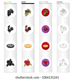 nature, animals, Cooking and other web icon in different style., blueberry, leaves, vitamins, icons in set collection.