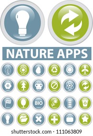 nature apps buttons, icons set, vector