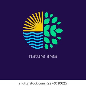 Logo creativo de la zona natural. Sol, mar, vegetación. plantilla de logotipo de empresa de asistencia sanitaria corporativa. vector