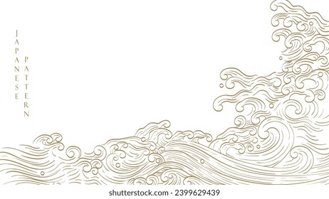 Nature art background with Chinese wave and cloud template in oriental style. Abstract art with Japanese ocean sea pattern vector. Hand drawn line element