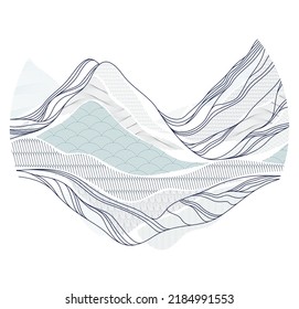Nature art oriental Japanese style vector abstract background in a shape of circle, runny like water shapes and lines with textures.