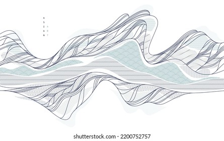 Nature art oriental Japanese style vector abstract background, runny like water shapes and lines with textures.