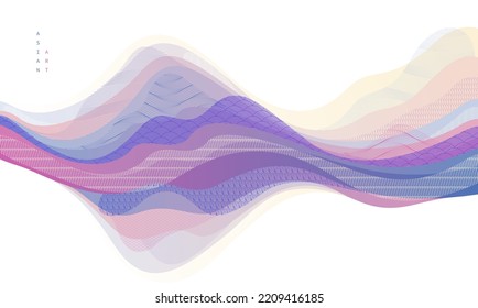 Nature art oriental Japanese style vector abstract background, runny like water shapes and lines with textures.