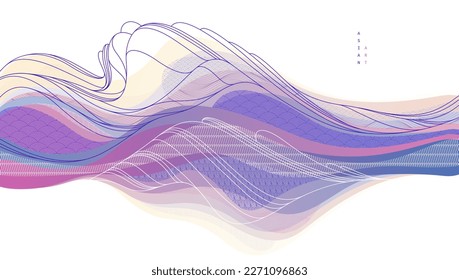 Nature art oriental Japanese style vector abstract background, runny like water shapes and lines with textures.