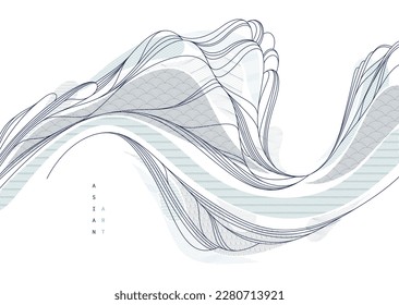 Nature art oriental Japanese style vector abstract background, runny like water shapes and lines with textures.