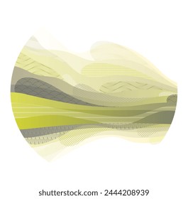 Nature art oriental Japanese style vector abstract background in a shape of circle, mountains terrain landscape, scenic abstraction.