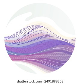 Nature art oriental Japanese style vector abstract background in a shape of circle, runny like water shapes and lines with textures.