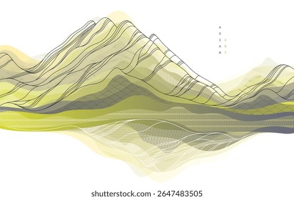 Nature art oriental Japanese style vector abstract background, mountains terrain landscape, scenic abstraction.
