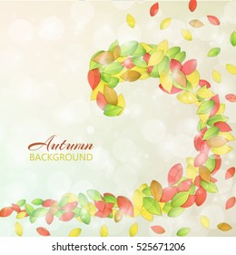 Nature autumn abstract background with colorful leaves bokeh and light effects flat vector illustration