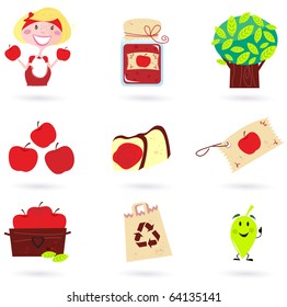 Nature and autumn: apple icons set ( green & red ). Vector Illustration
