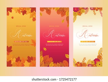 Nature Autumn Leaves Flat Fall Season Deciduous Warm colors Red Forest Grass Orange Garden Yellow Romance Retro Card Collection Set Banner Business Sale Promotion Discount Price Offer Purchase Bargain