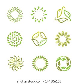 Nature In Autumn Logo And Green Spring Icon Set