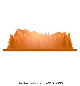 Nature autumn mountains landscape. Rocky mountains and pine forest. Evening