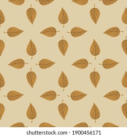 Nature autumn seamless pattern with brown falling leaf print. Light beige background. Flat vector print for textile, fabric, giftwrap, wallpapers. Endless illustration.