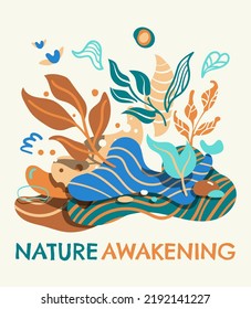 Nature Awakening - Illustration of abstract leaves. Vector design of organic shapes and natural soft atmosphere