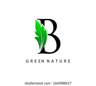 Nature B Letter Green Leaf Logo Design.