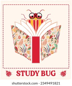 Naturaleza de vuelta a la escuela aprendizaje de exploradores al aire libre bugs gran libro al aire libre aplicación estudio de fallos colocación de eslogan aplicación vectorial gráfico arte
