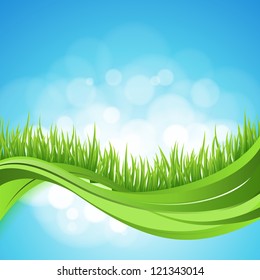 Nature background. Abstract backdrop with green grass wave. Bokeh design.