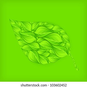 Nature background with abstract leaf on green, vector illustration