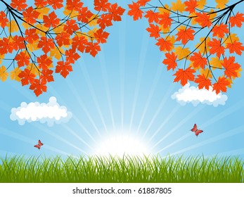 Nature background with a autumn landscape. Vector illustration.