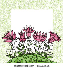 Nature background with beautiful flowers. Vector illustration.