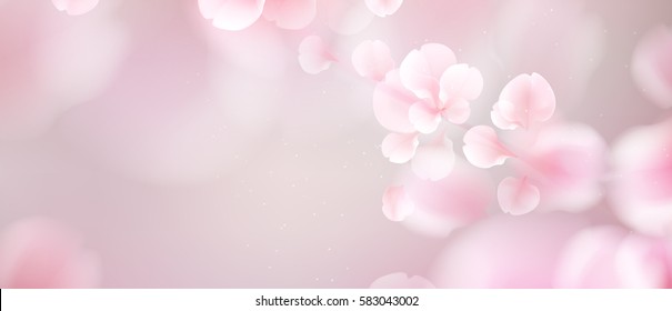 Nature background with blossom branch of pink sakura flowers. Vector template