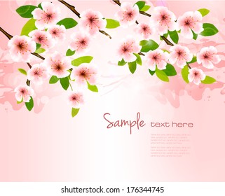 Nature background with blossoming sakura brunch. Vector illustration. 