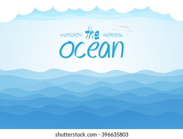 Nature background - blue ocean and blue cloudy sky. Vector