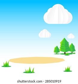 Nature background, Cloud sky field tree origami and polygon element, vector illustration eps10