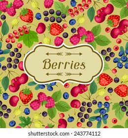 Nature background design with stylized fresh berries.