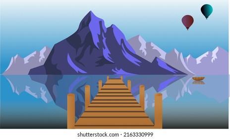 Nature background | with elements of bridges, sea, hot air balloons and small boats.